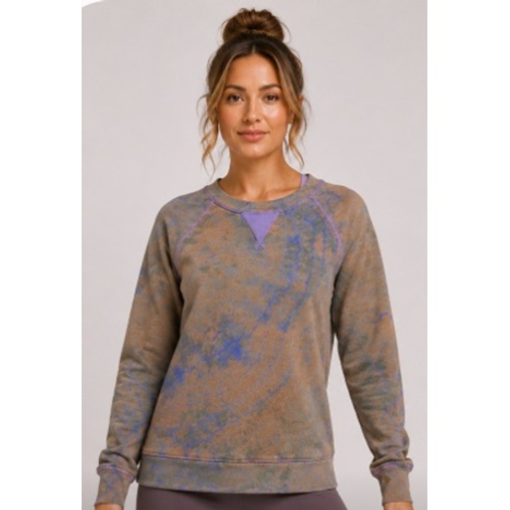 Lululemon Sweatshirt Crew Neck Medium 6/8 Purple Tan Tie Dye UPCYCLE CUSTOM